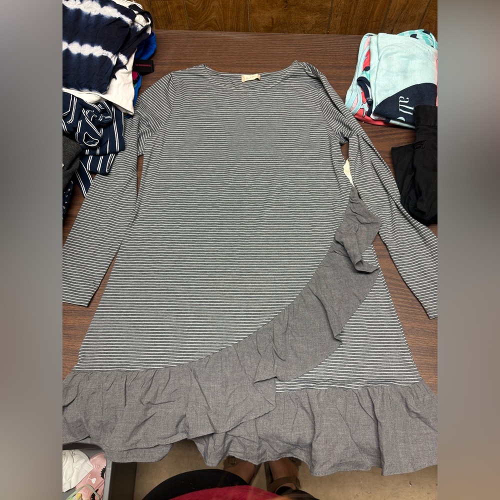 Altard state Striped Gray Ruffle Dress